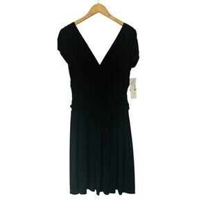 J. R Nites By Carol Lin Black Surplice Neck Dress Size 14 NWT